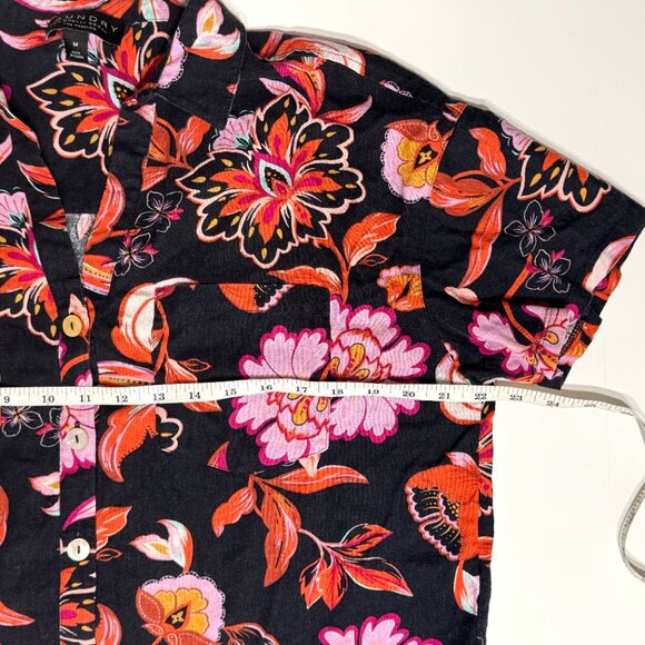 Laundry by Shelli Segal Linen Black Floral Button Down Cropped Shirt Tropical - Picture 7 of 8